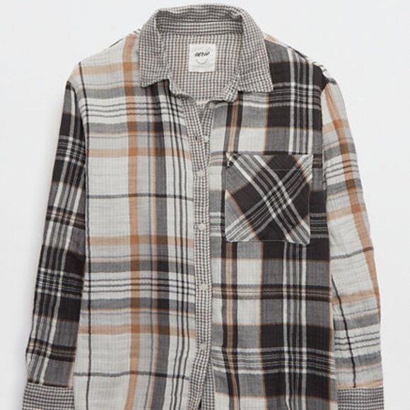 BOGO NWT Aerie Soft Gauze Pajama Shirt Radiance Plaid Size Small - Picture 1 of 6